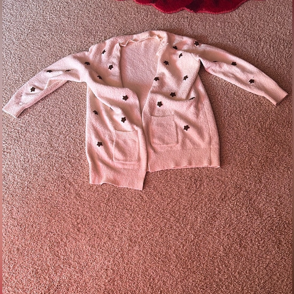 White Knit Jacket with Brown Stars